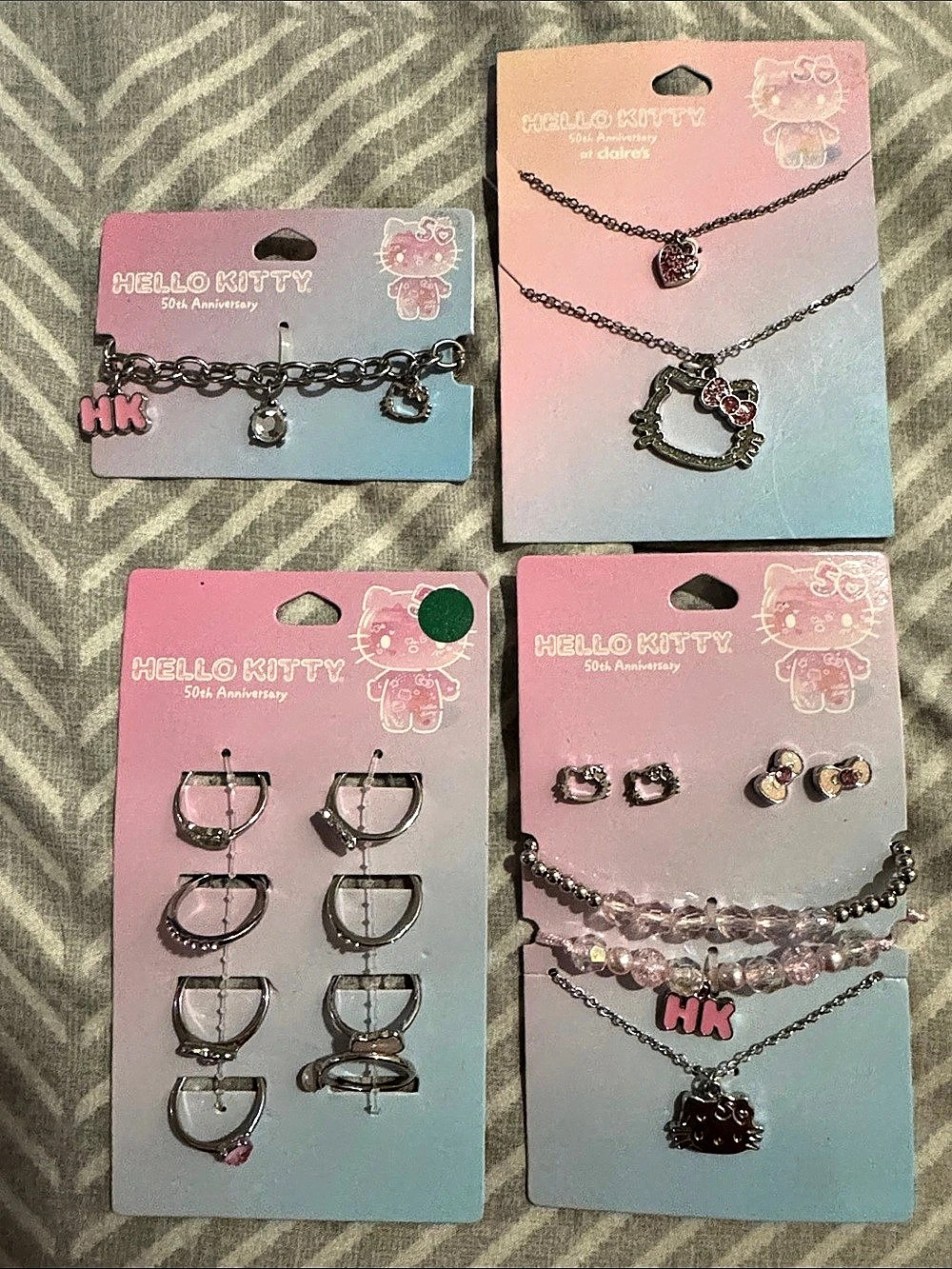 Sanrio Hello Kitty 50th Anniversary Jewelry Set Pink & Silver NWT